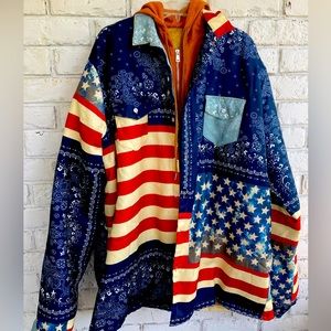 Home made Flag @ Bandana quilted jacket with hood